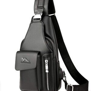 Men's Leather Sling Bag Chest Shoulder Bags Anti-theft Backpack Purse